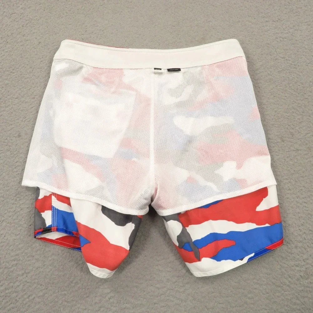 Stussy Mens Camo Swim Trunks 32 Blue Red White Board Shorts 6in Inseam